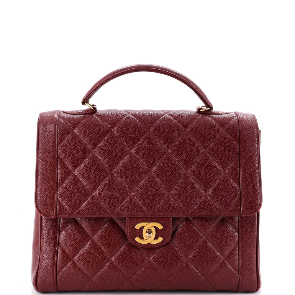 Chanel Jumbo Vintage Two-Tone Kelly Top Handle Bag Quilted Caviar